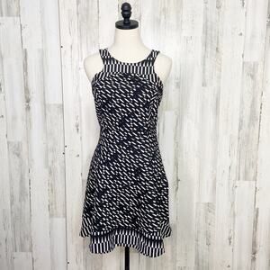 NWT Parker Skater Dress Black White Silk Striped Abstract Cocktail Party Size L